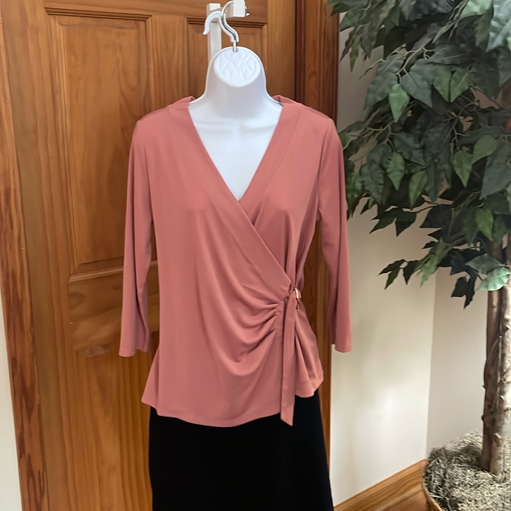 Lauren Ralph Lauren Faux Wrap Top, Pink Mahogany, Petite Large, NWT